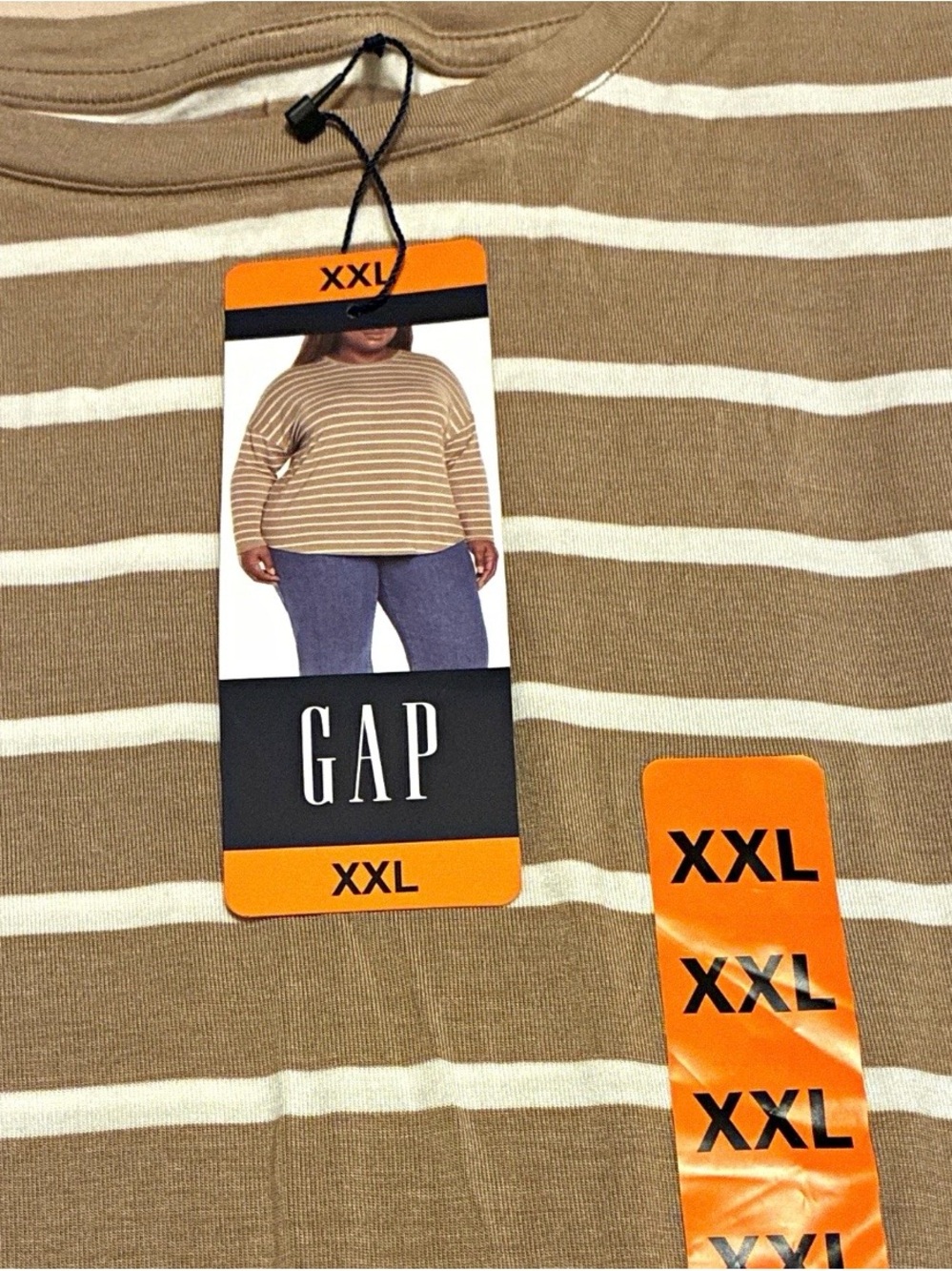 Gap Womens Striped Long Sleeve Crew Neck Knit Stretch T-Shirt XXL Brown White